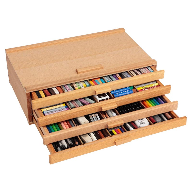 Creative Mark Cezanne Creative Mark Pastel Storage Box, 4-Drawer Wooden Art & Craft Supplies Organizer, Birch Wood, Brown - Image 2